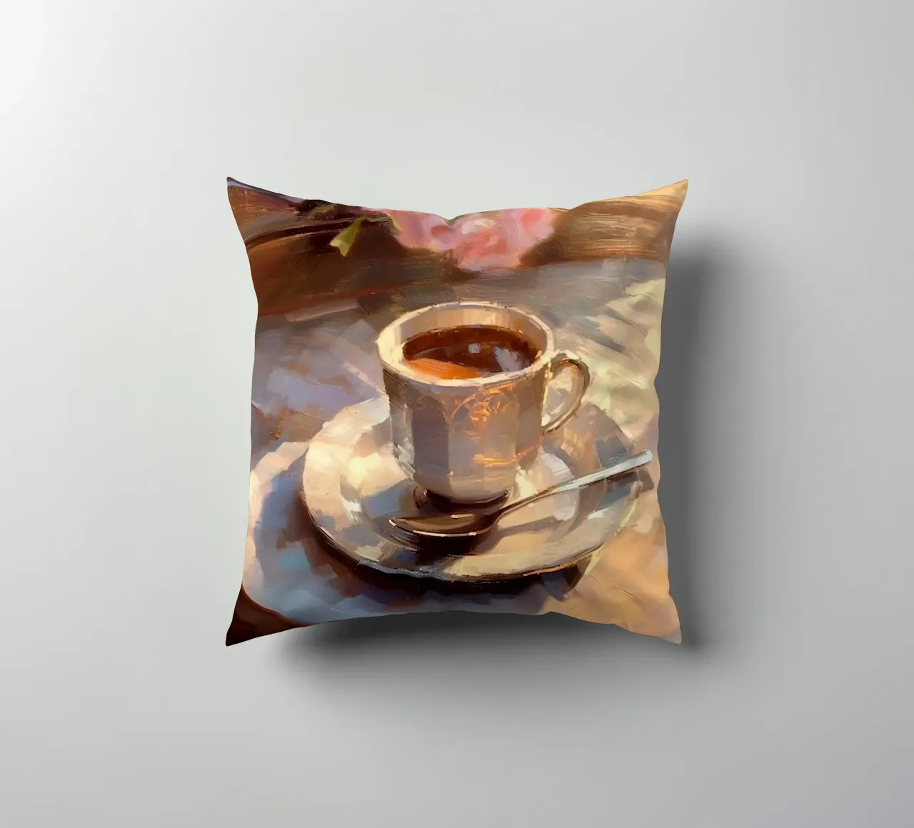 Caffè cucchiaio d'argento rose rosa natura morta colori pastello cuscino da Euphoria Theresa