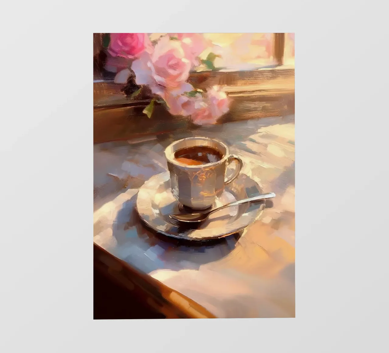 Caffè cucchiaio d'argento rose rosa natura morta colori pastello telo in pvc da Euphoria Theresa