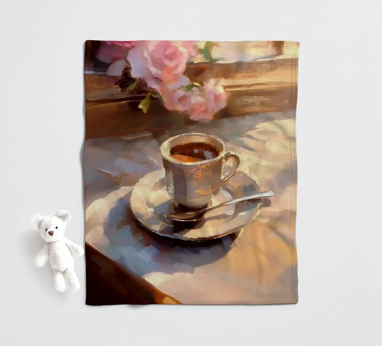 Caffè cucchiaio d'argento rose rosa natura morta colori pastello coperta in pile da Euphoria Theresa