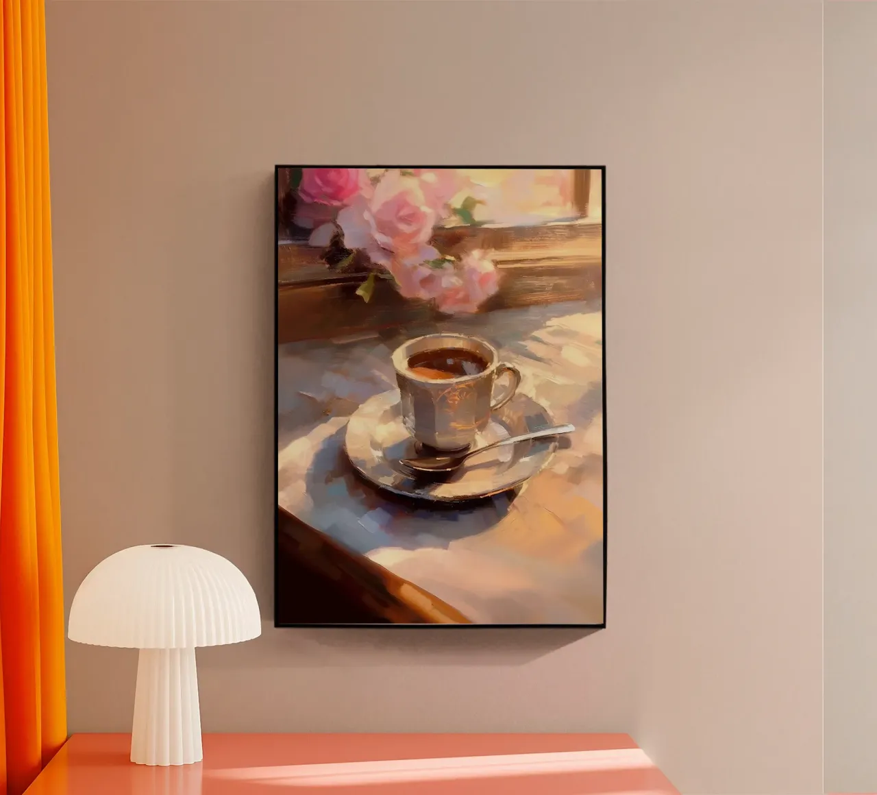 Caffè cucchiaio d'argento rose rosa natura morta colori pastello plexiglass da Euphoria Theresa
