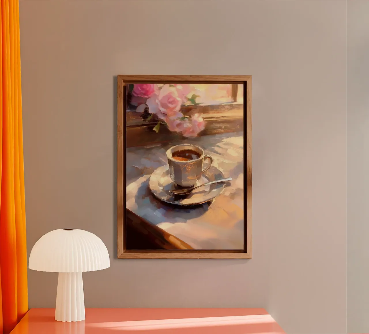 Caffè cucchiaio d'argento rose rosa natura morta colori pastello alluminio dibond da Euphoria Theresa