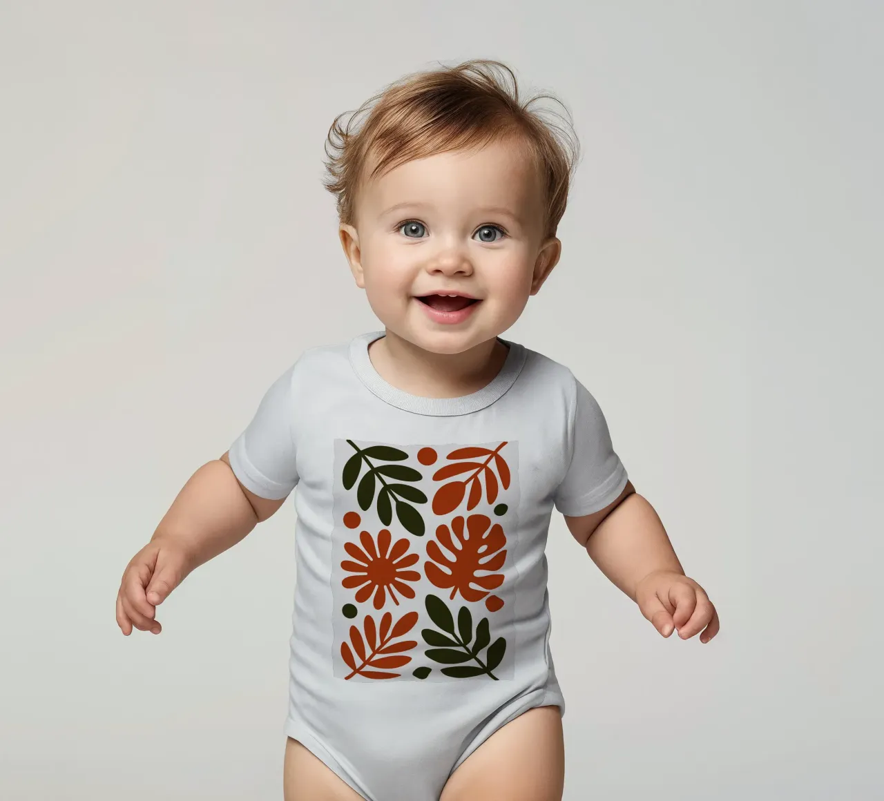 Motivo botanico con foglie e fiori body neonato maniche corte da Damion Francis
