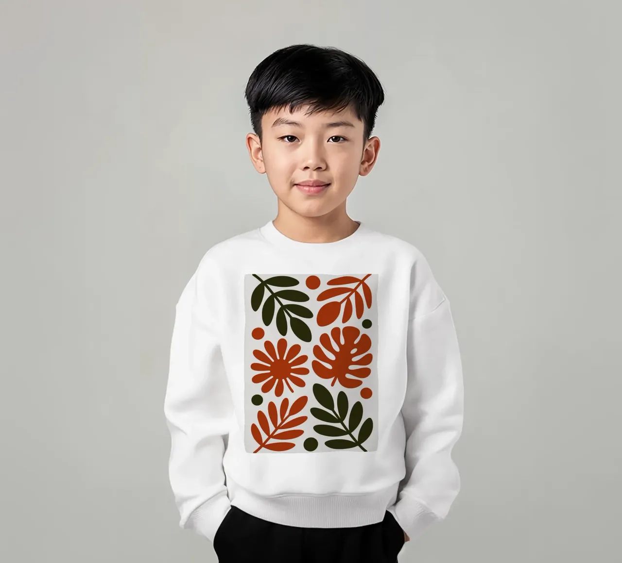 Patrón botánico con hojas y flores sudadera para niño de Damion Francis