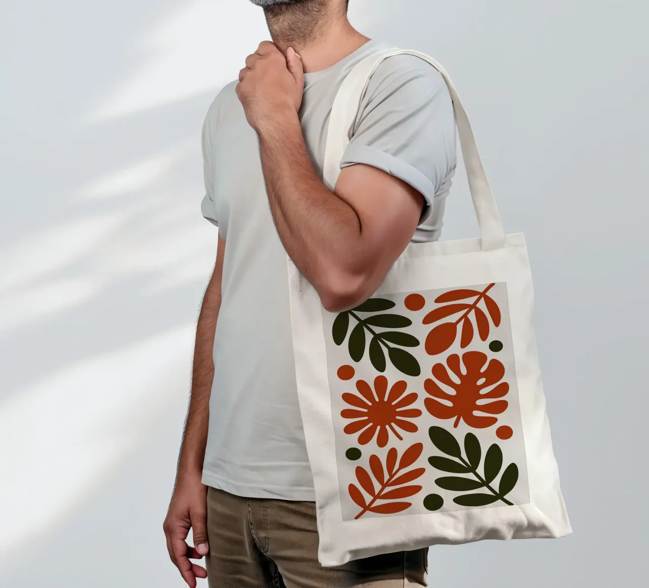 Motivo botanico con foglie e fiori borsa in juta da Damion Francis