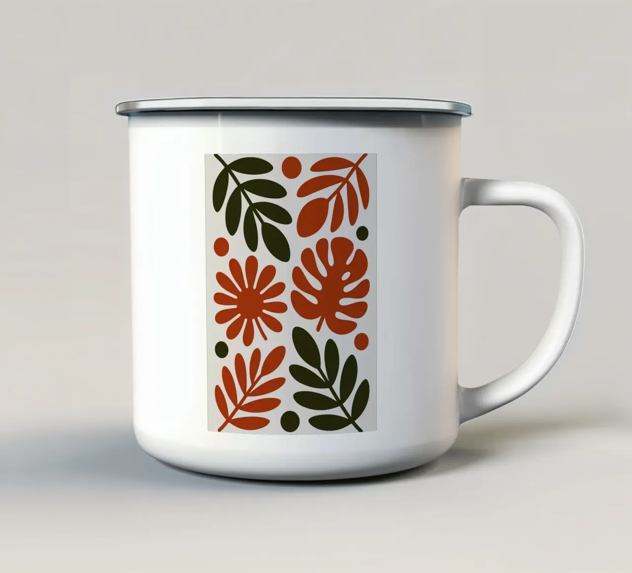 Motivo botanico con foglie e fiori tazza in smalto da Damion Francis