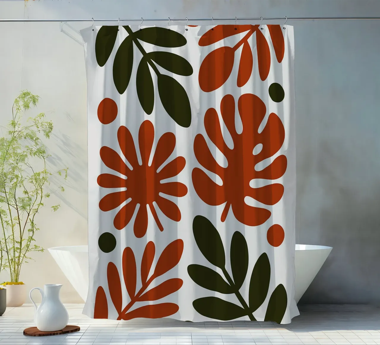 Motivo botanico con foglie e fiori tenda da doccia da Damion Francis