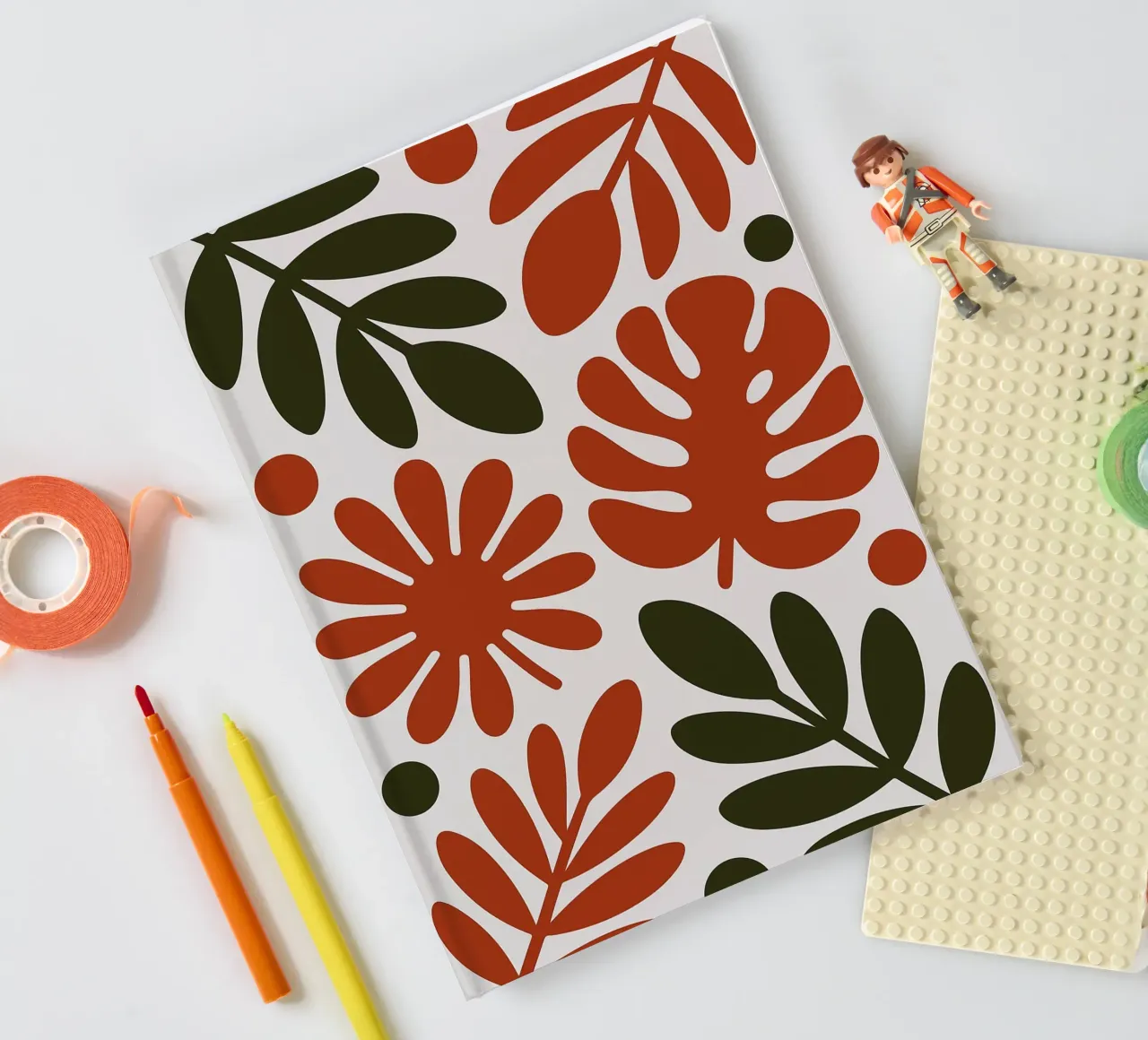 Botanical Pattern with Leaves and Flowers notebook by Damion Francis