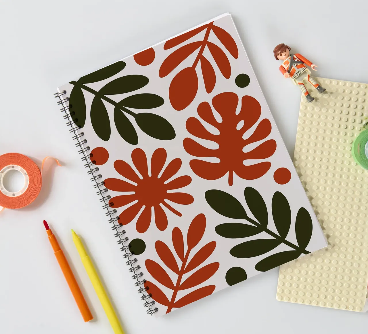 Botanical Pattern with Leaves and Flowers spiral notebook by Damion Francis