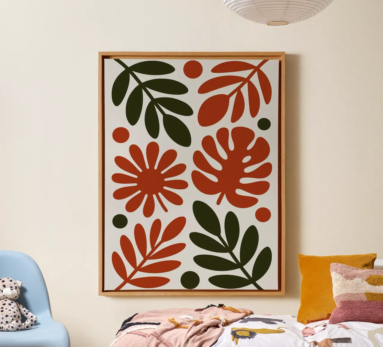 Botanical Pattern with Leaves and Flowers canvas by Damion Francis