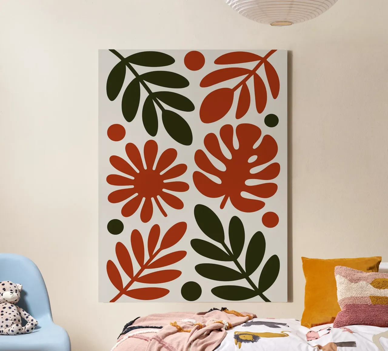 Botanical Pattern with Leaves and Flowers canvas by Damion Francis