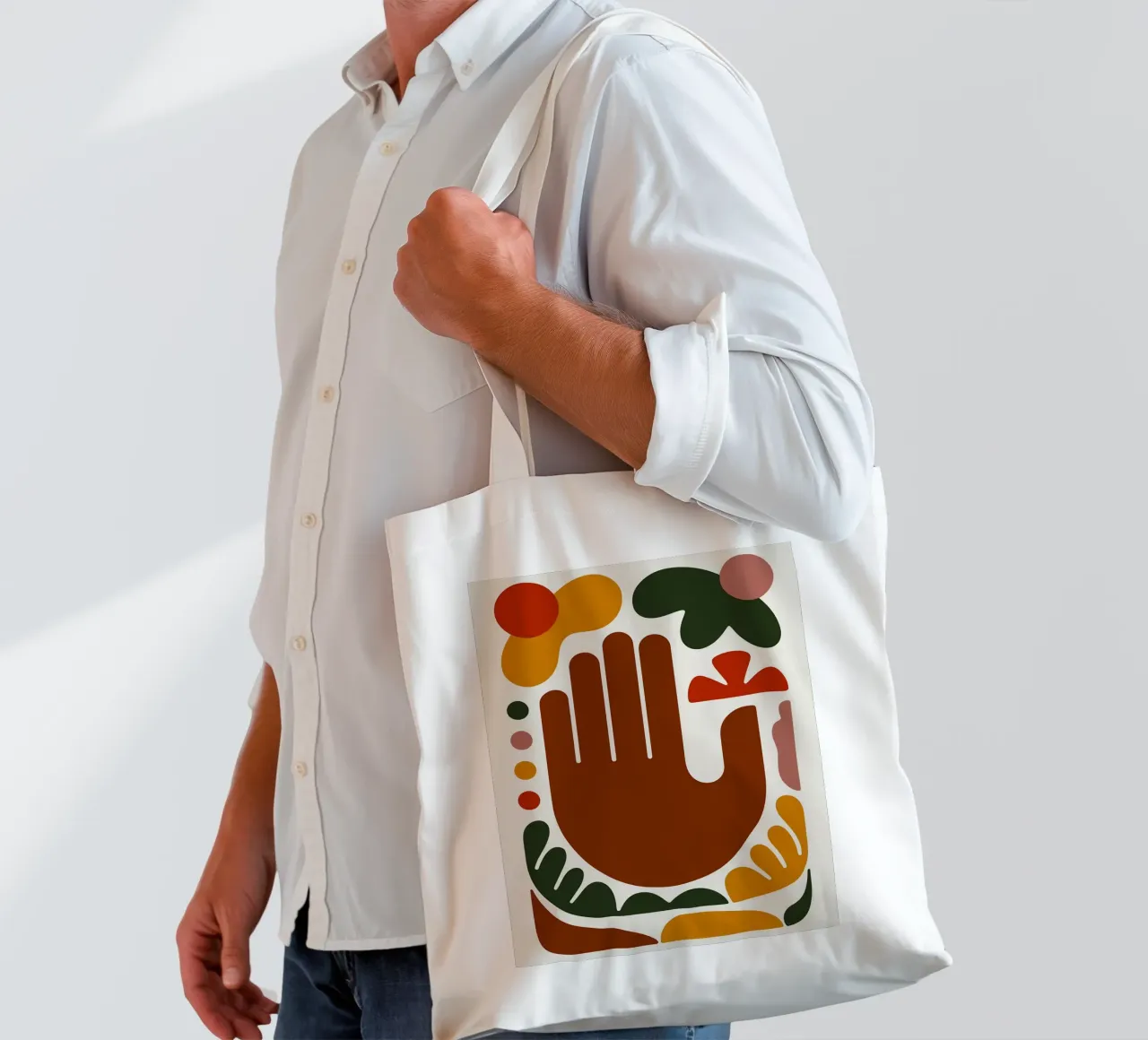 Mano astratta con forme geometriche borsa in juta da Damion Francis