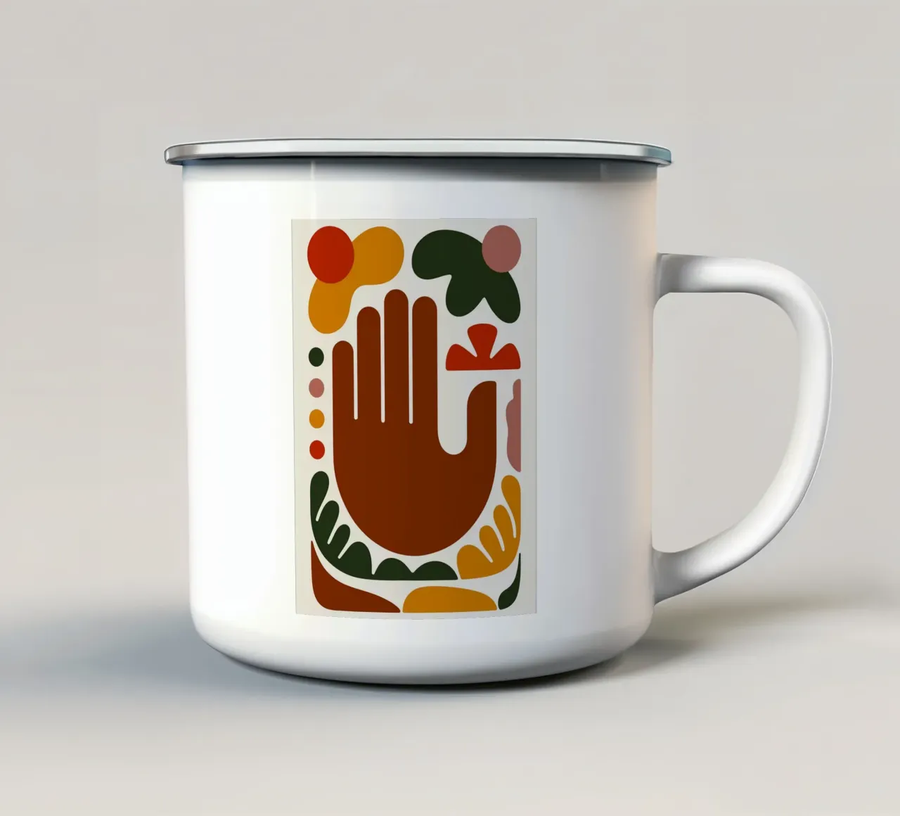 Mano astratta con forme geometriche tazza in smalto da Damion Francis