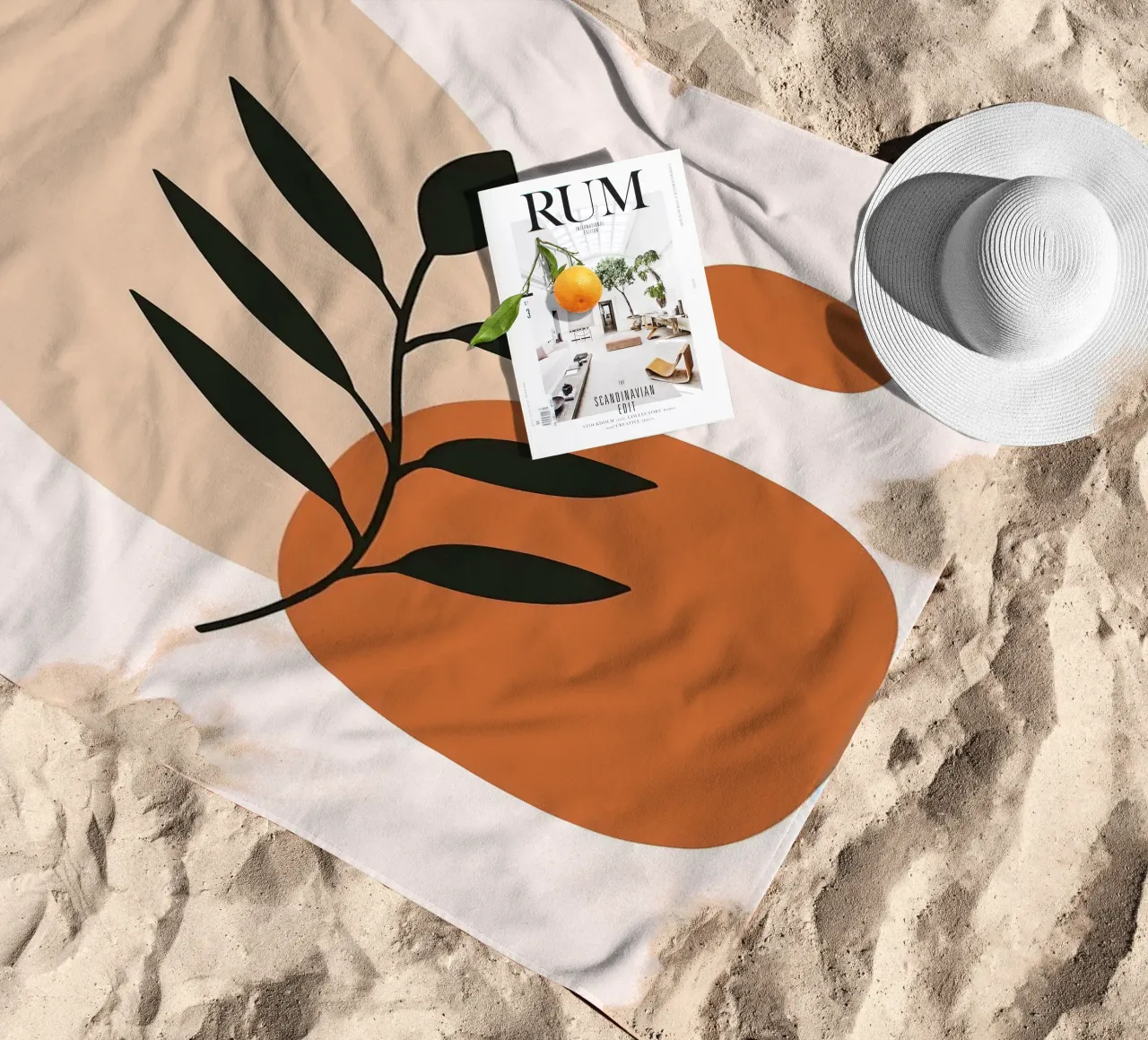 Minimalist Botanical Art with Abstract Shapes beach towel by Damion Francis