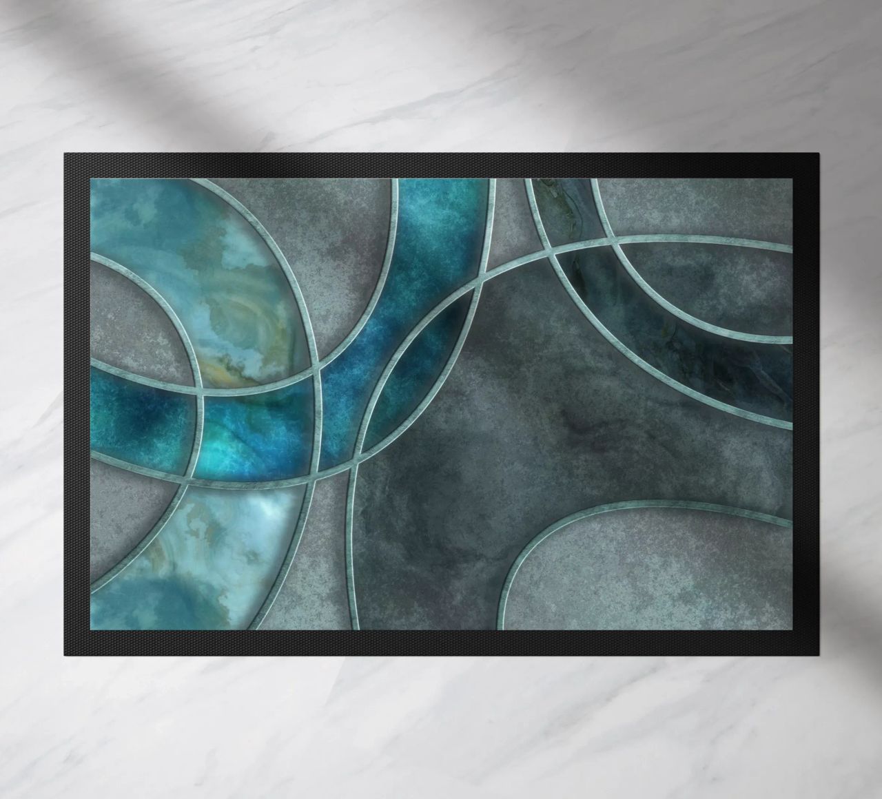 Turquoise Teal Layered Shapes Abstract Art (Art abstrait) paillasson de Andrea Haase Modern Home