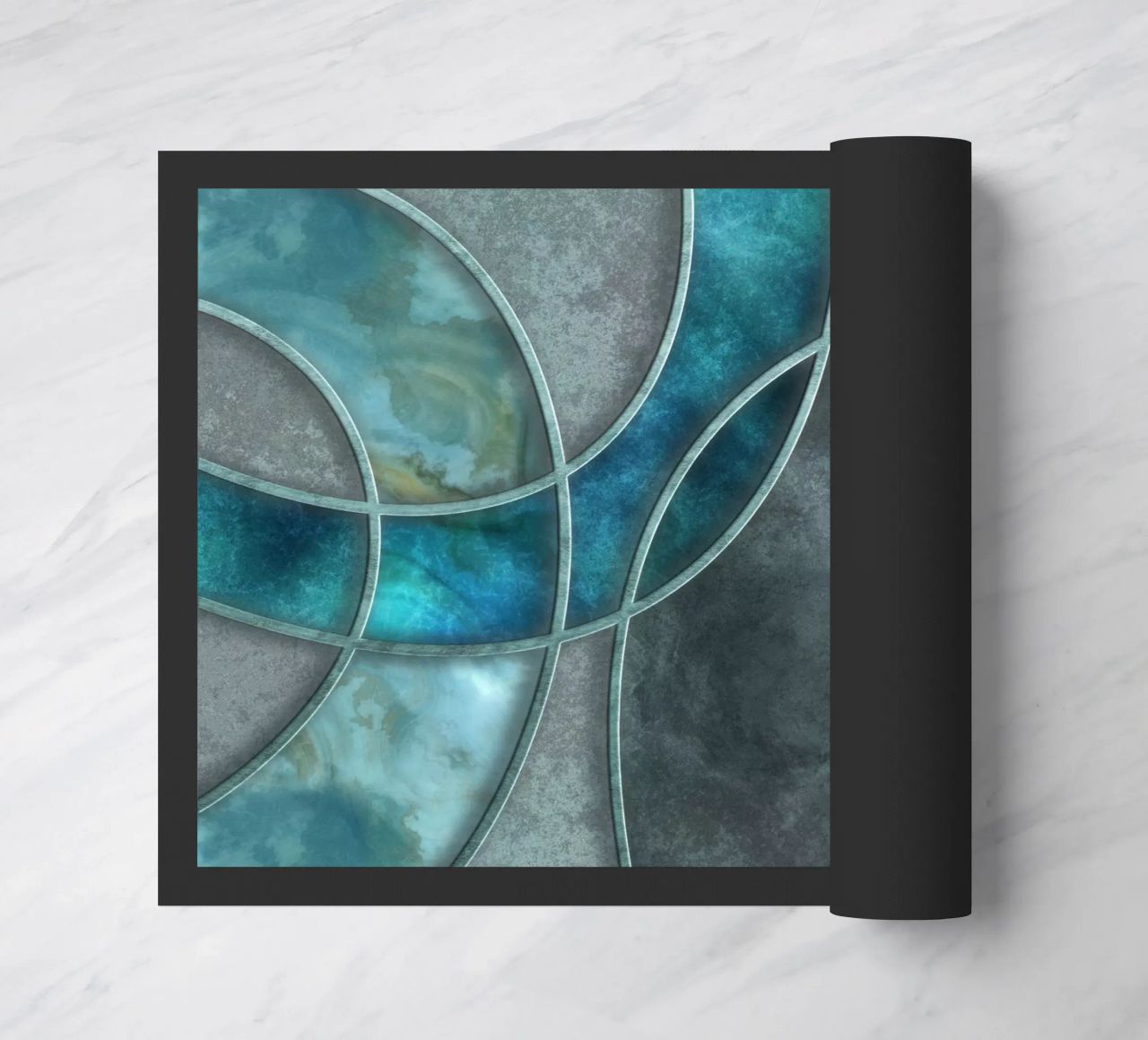 Turquoise Teal Layered Shapes Abstract Art (Art abstrait) paillasson de Andrea Haase Modern Home