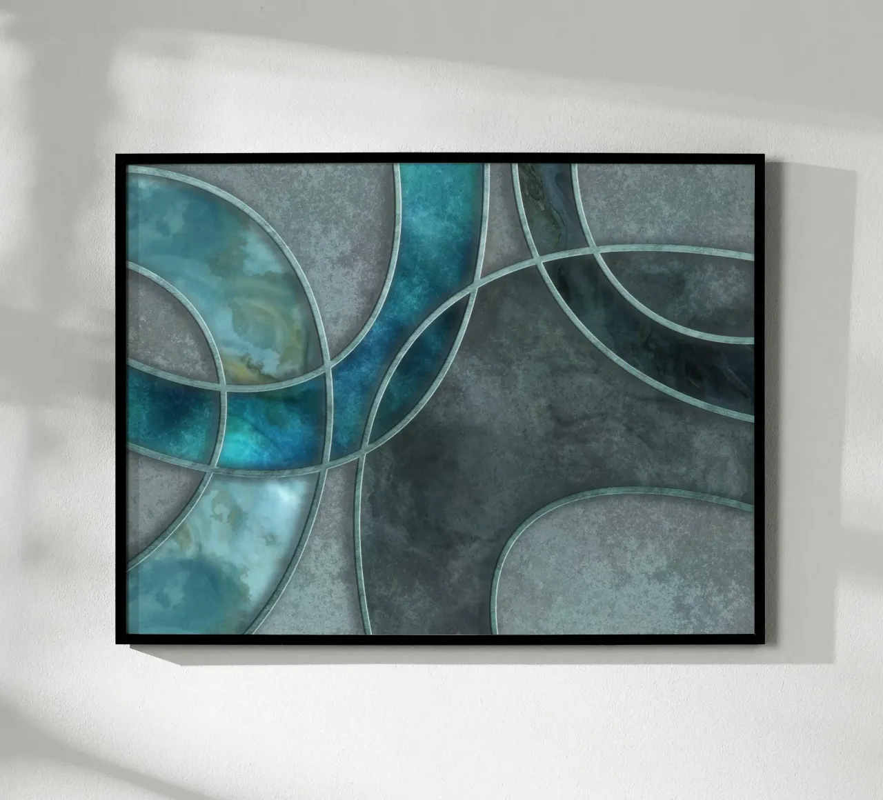 Turchese verde acqua Forme stratificate Arte astratta poster con telaio in alluminio da Andrea Haase Modern Home