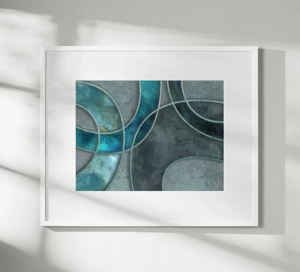 Turchese verde acqua Forme stratificate Arte astratta poster con telaio in alluminio da Andrea Haase Modern Home
