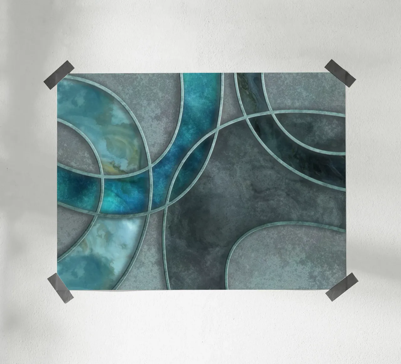 Turchese verde acqua Forme stratificate Arte astratta poster con telaio in alluminio da Andrea Haase Modern Home