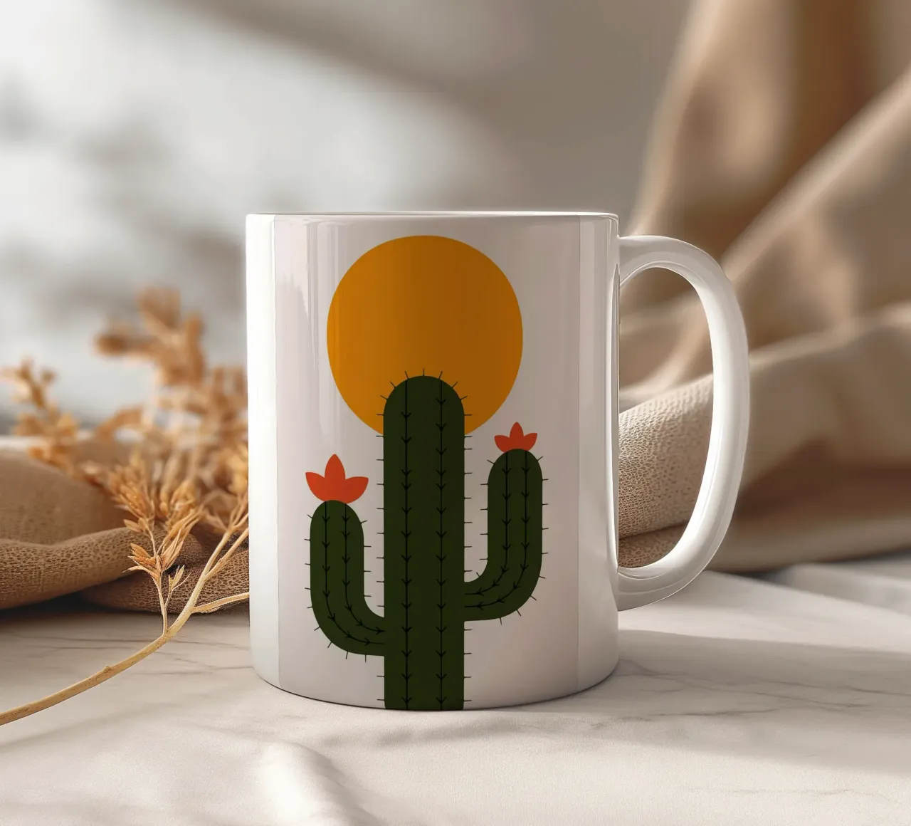 Cactus minimalista con sole tazza in ceramica da Damion Francis