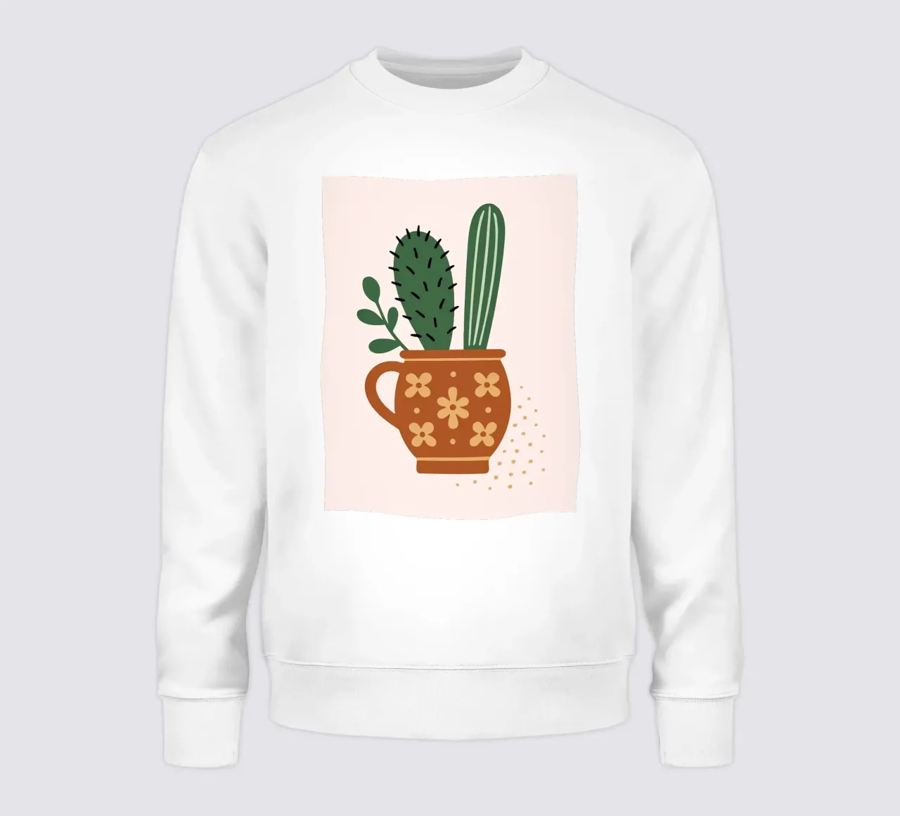 Ilustración de un cactus en una taza sudadera de Damion Francis