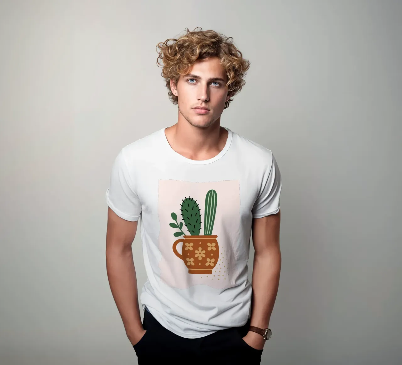 Illustrazione di un cactus in una tazza t-shirt da Damion Francis
