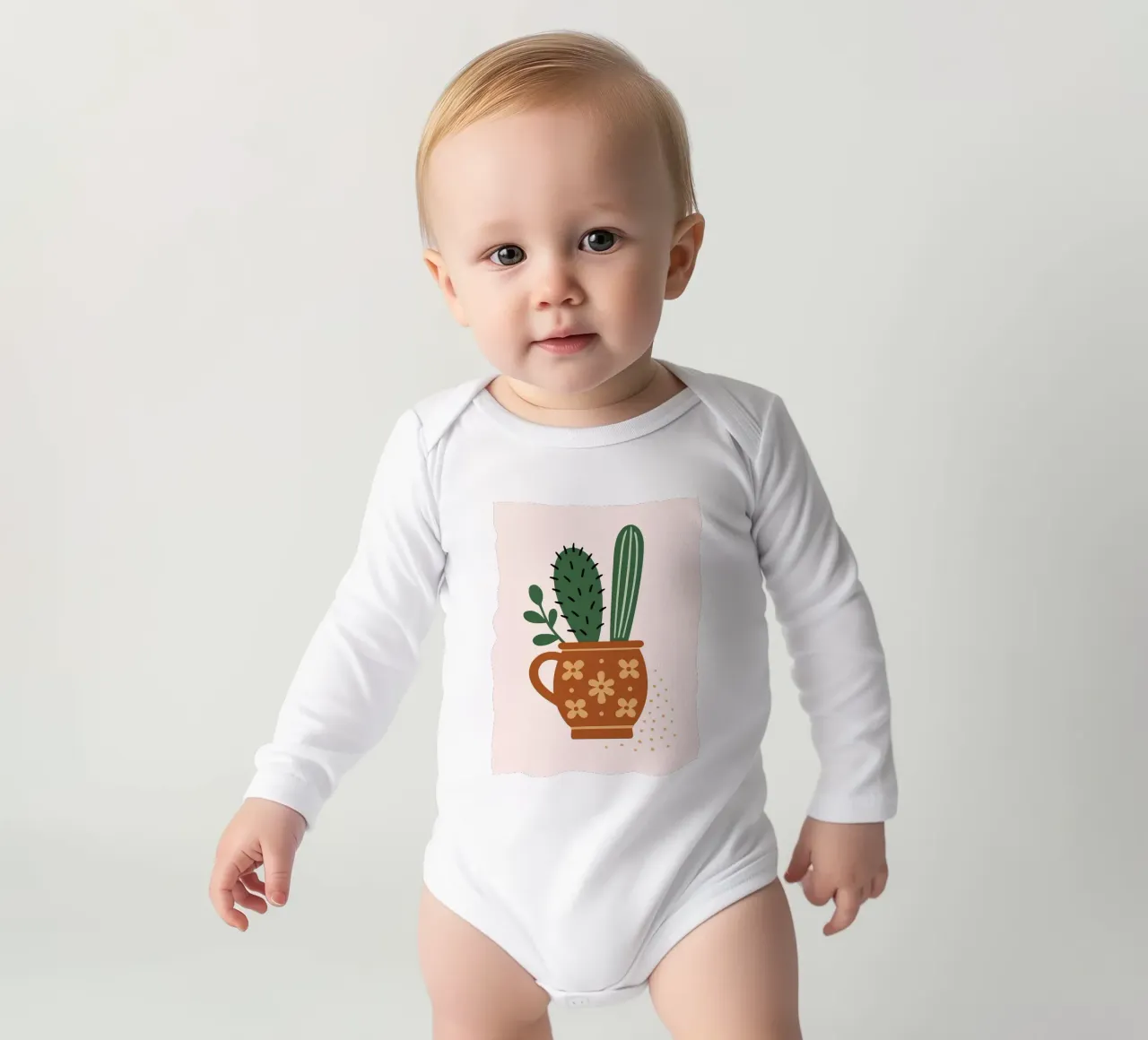 Illustrazione di un cactus in una tazza body neonato maniche lunghe da Damion Francis