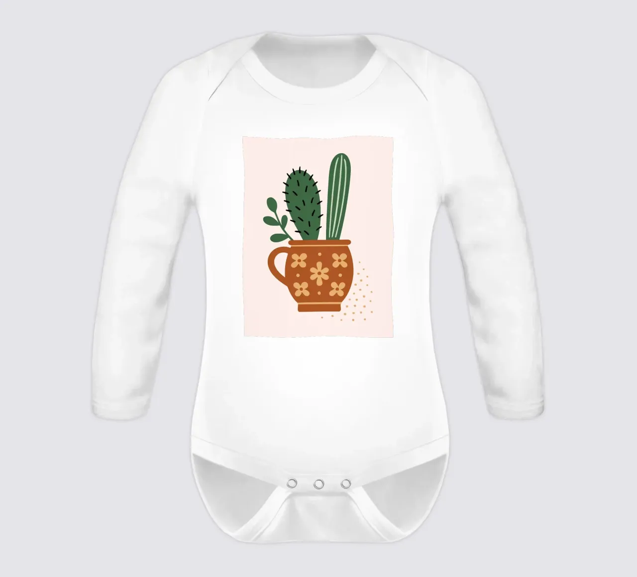 Illustrazione di un cactus in una tazza body neonato maniche lunghe da Damion Francis