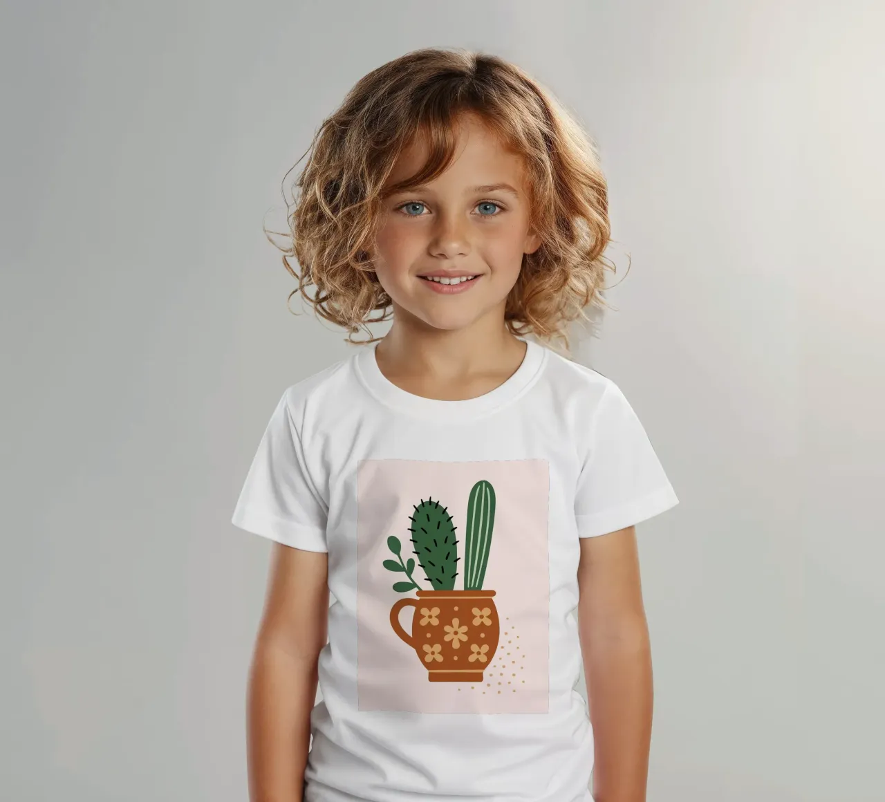 Illustrazione di un cactus in una tazza t-shirt bambini da Damion Francis