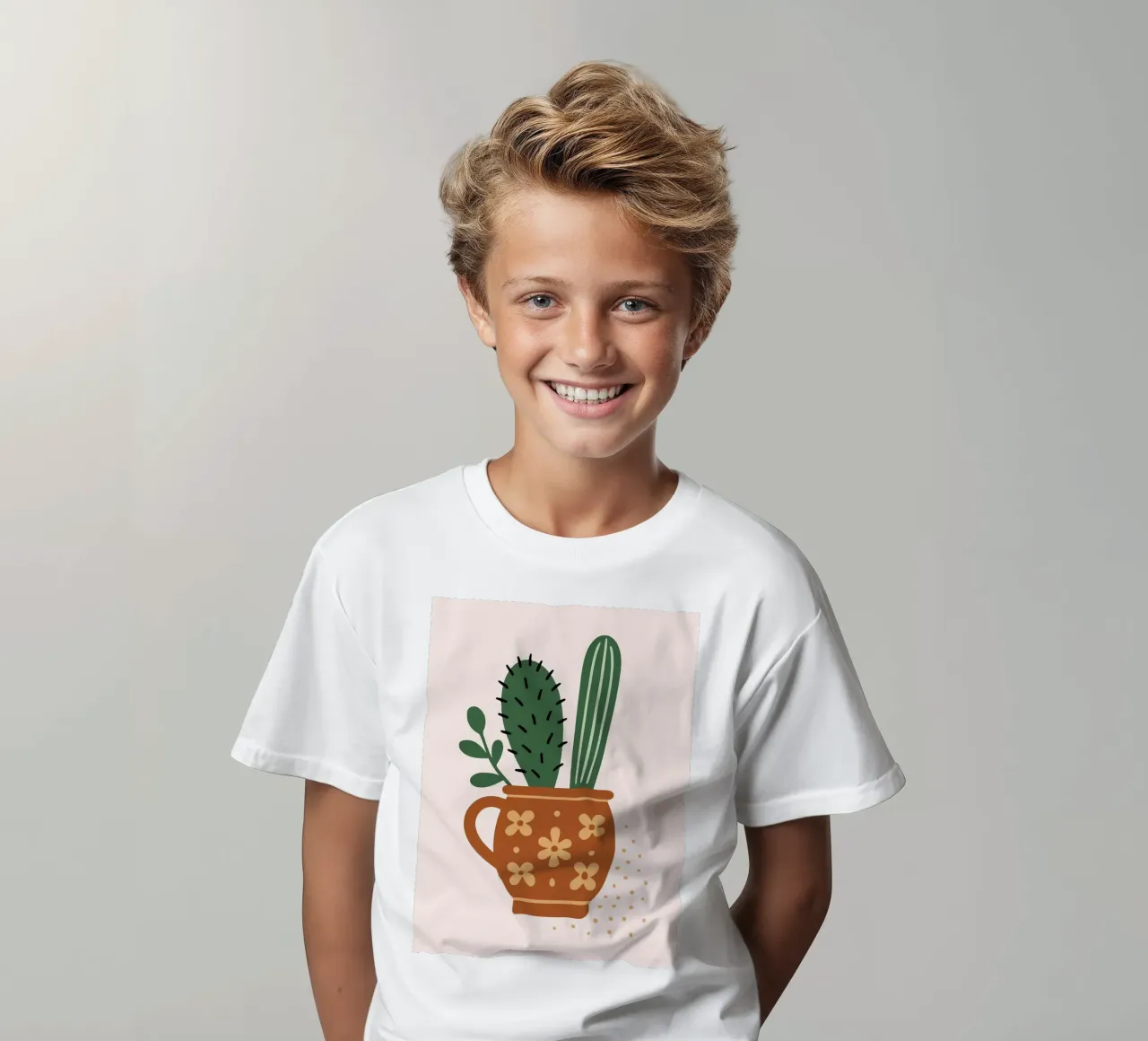Illustrazione di un cactus in una tazza t-shirt bambini da Damion Francis