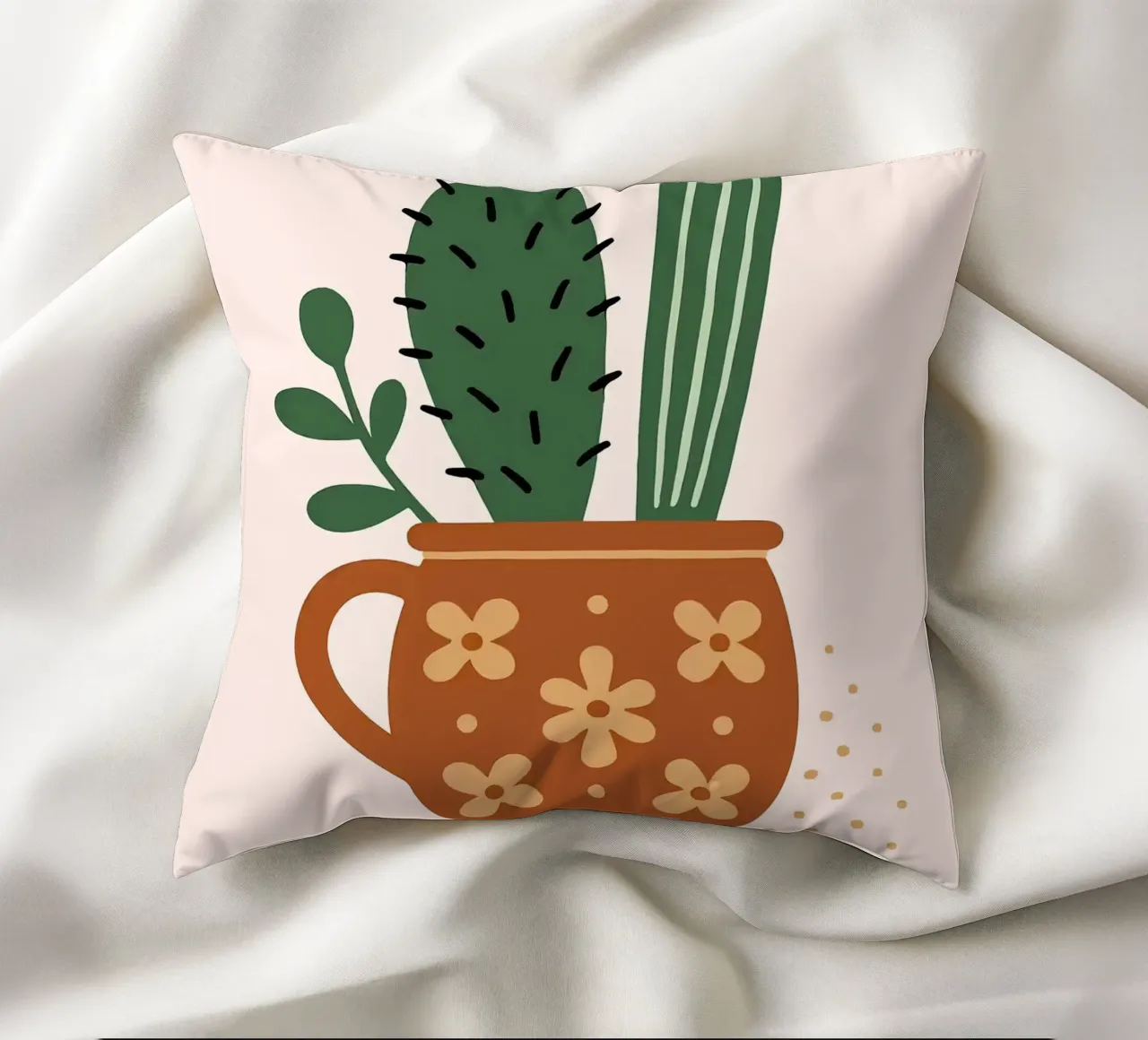 Illustrazione di un cactus in una tazza cuscino da Damion Francis