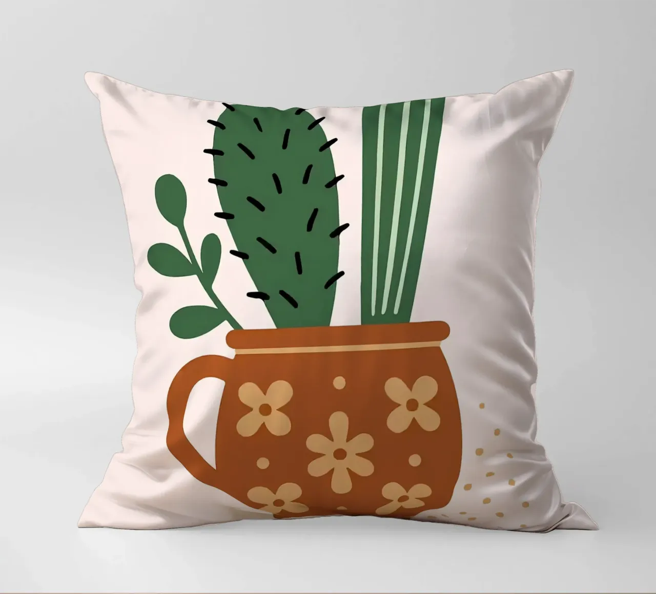 Illustrazione di un cactus in una tazza cuscino da Damion Francis