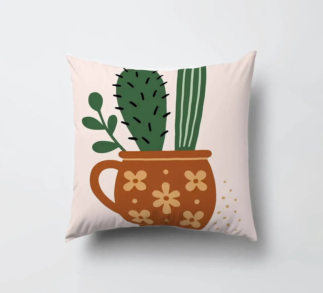 Illustrazione di un cactus in una tazza cuscino da Damion Francis