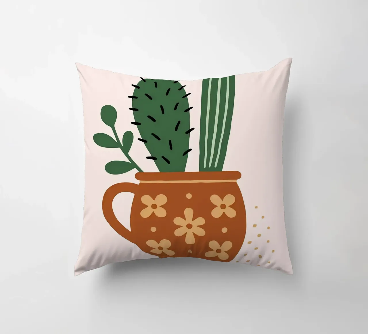 Illustrazione di un cactus in una tazza cuscino da Damion Francis