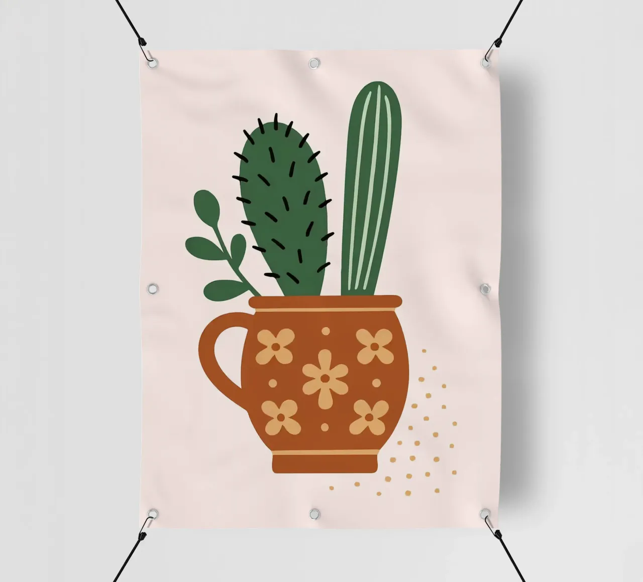 Illustrazione di un cactus in una tazza telo in pvc da Damion Francis
