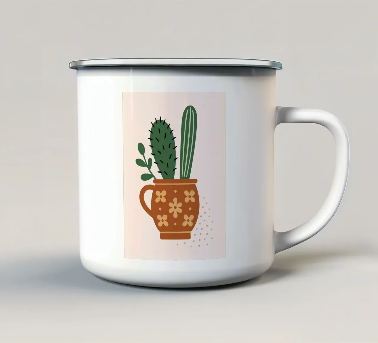 Illustrazione di un cactus in una tazza tazza in smalto da Damion Francis
