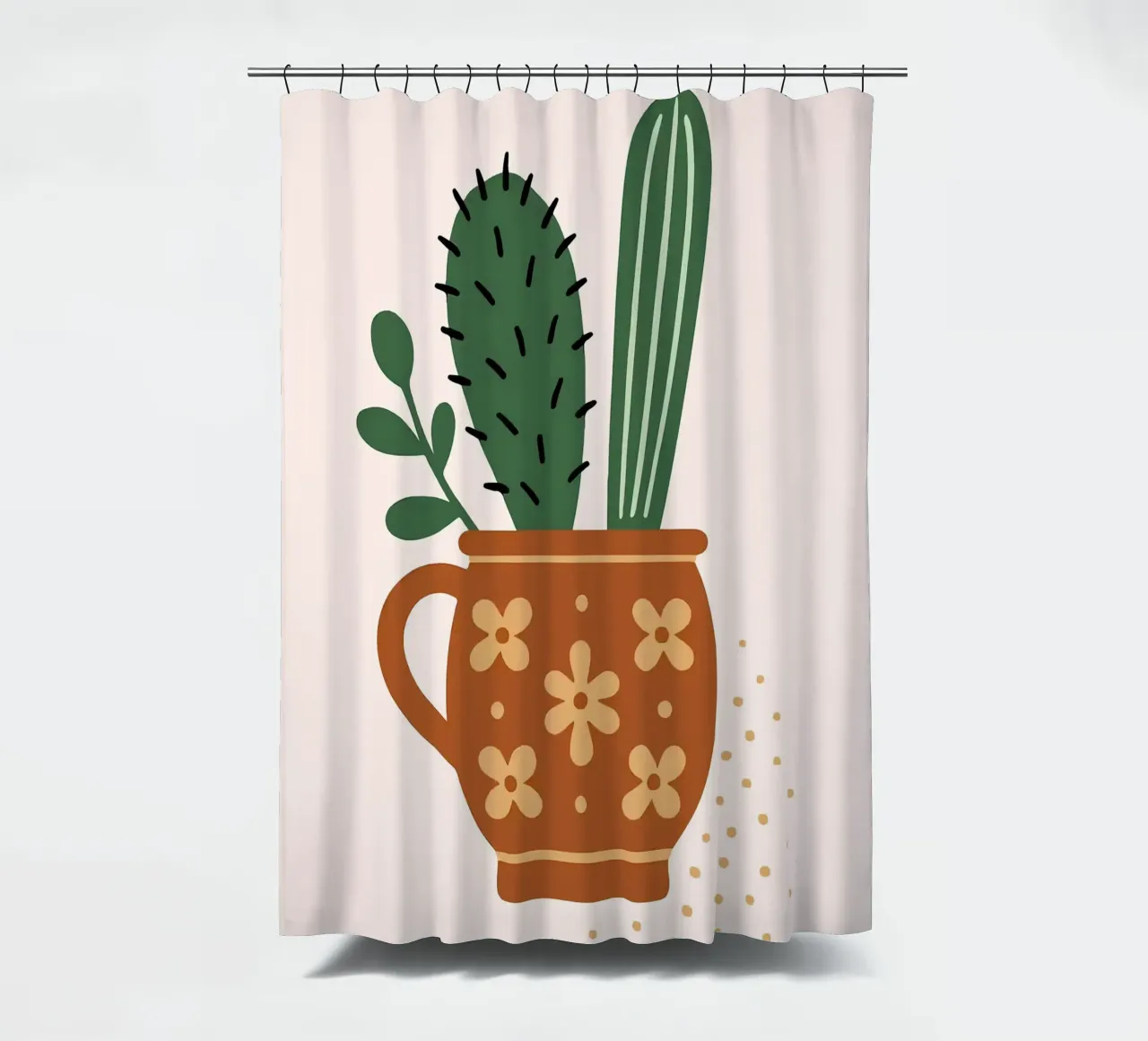 Illustrazione di un cactus in una tazza tenda da doccia da Damion Francis