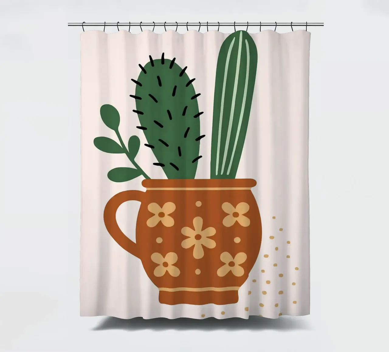 Illustrazione di un cactus in una tazza tenda da doccia da Damion Francis