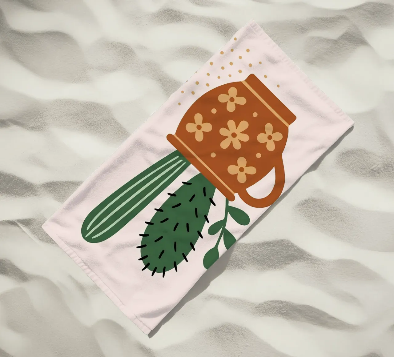 Illustrazione di un cactus in una tazza telo mare da Damion Francis