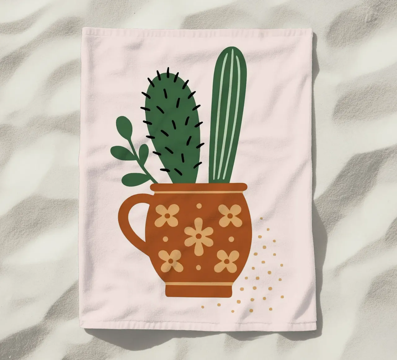 Illustrazione di un cactus in una tazza telo mare da Damion Francis