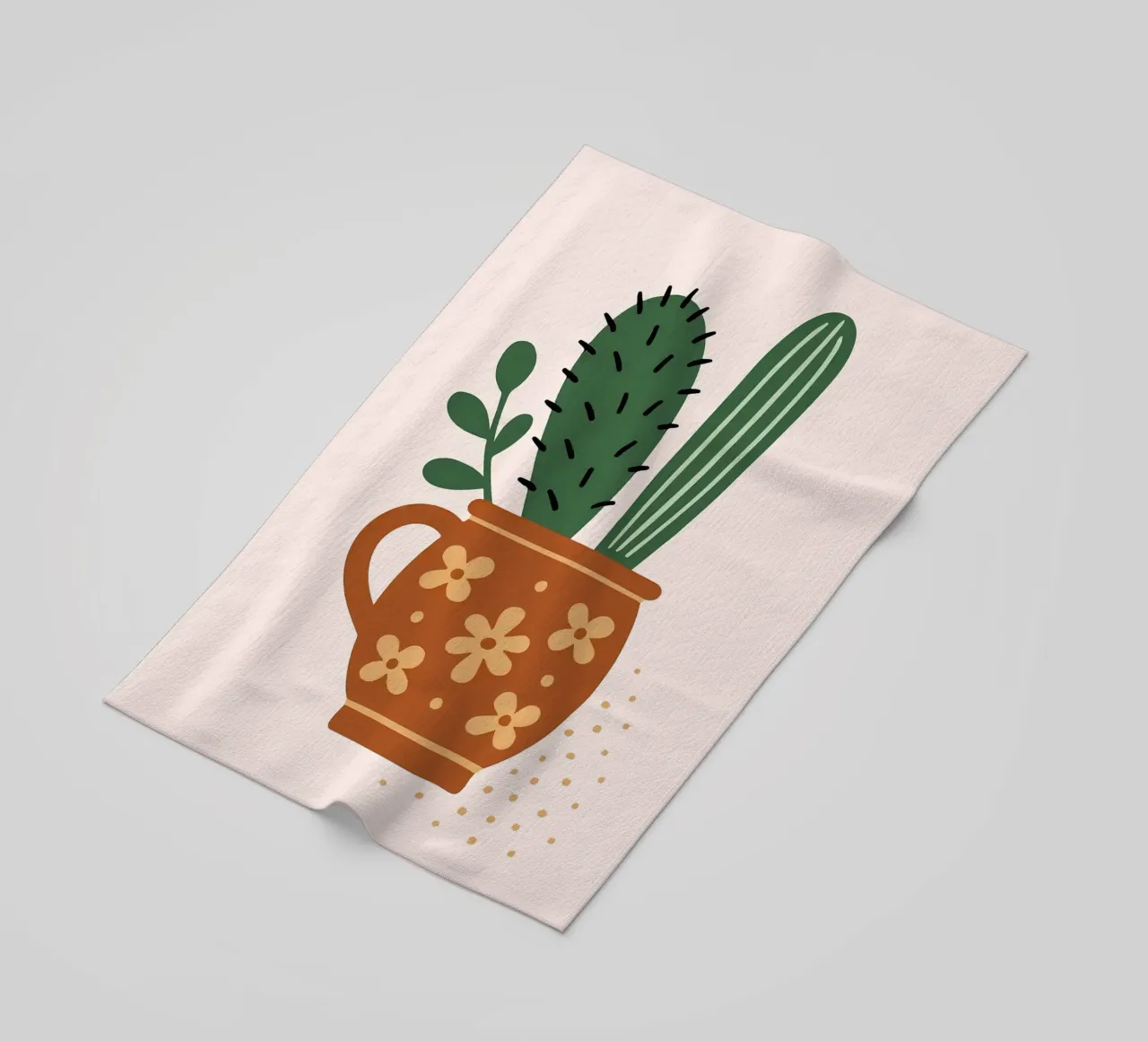 Illustrazione di un cactus in una tazza telo mare da Damion Francis