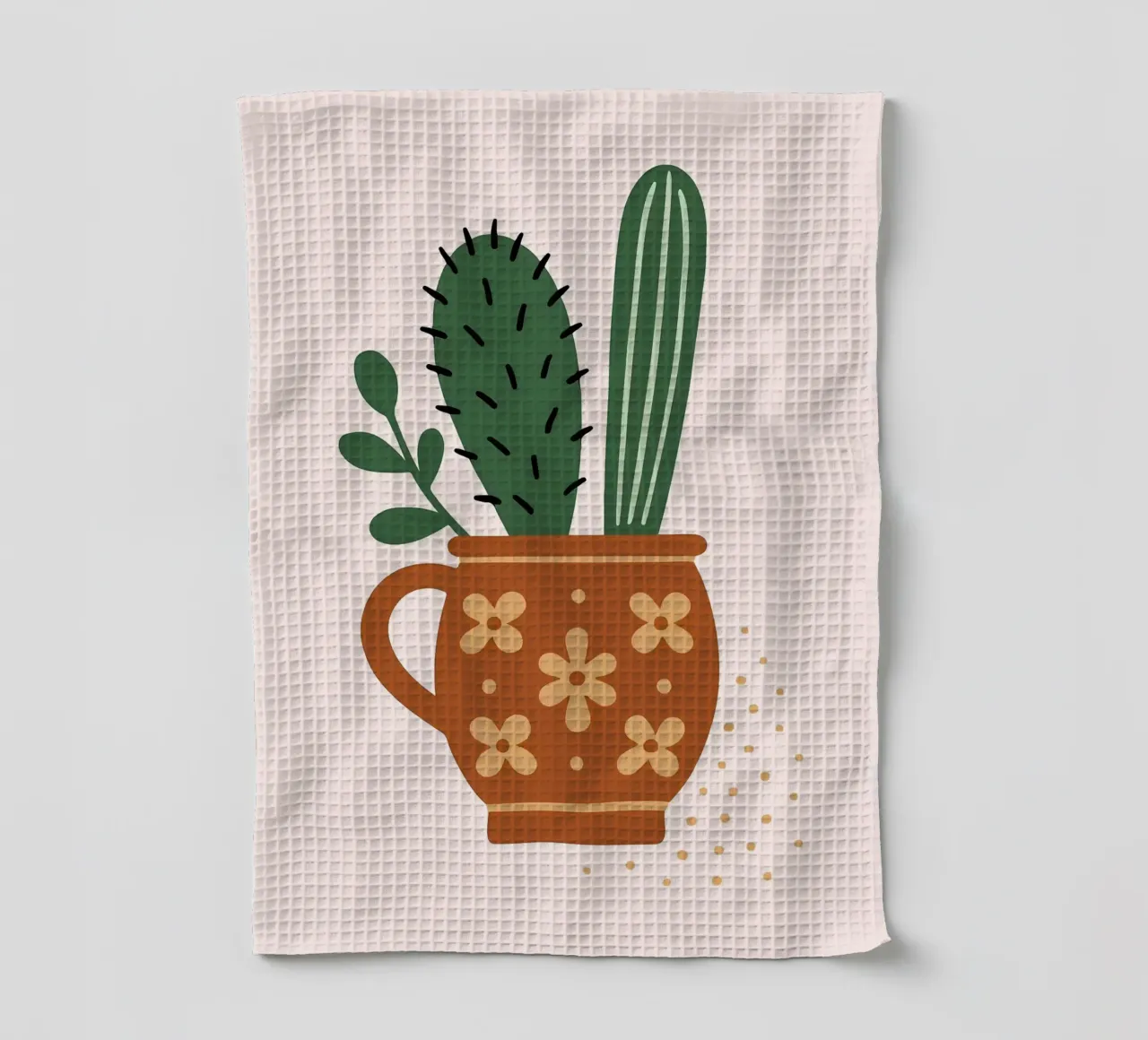 Illustrazione di un cactus in una tazza canovaccio da cucina da Damion Francis