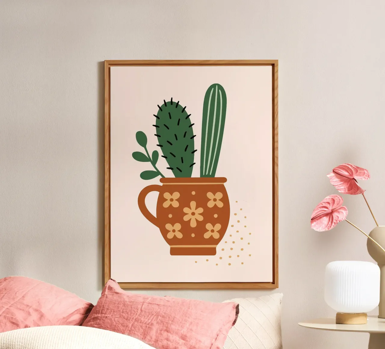 Illustrazione di un cactus in una tazza alluminio dibond da Damion Francis