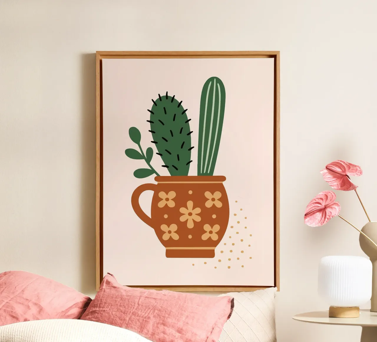 Illustrazione di un cactus in una tazza tela da Damion Francis