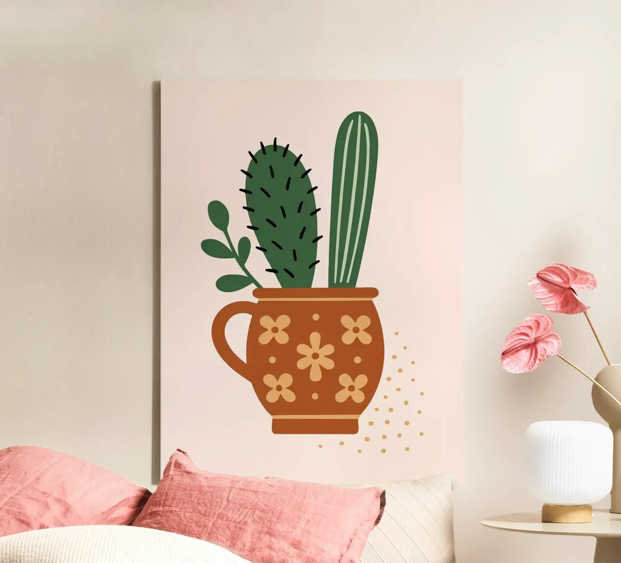 Illustrazione di un cactus in una tazza tela da Damion Francis