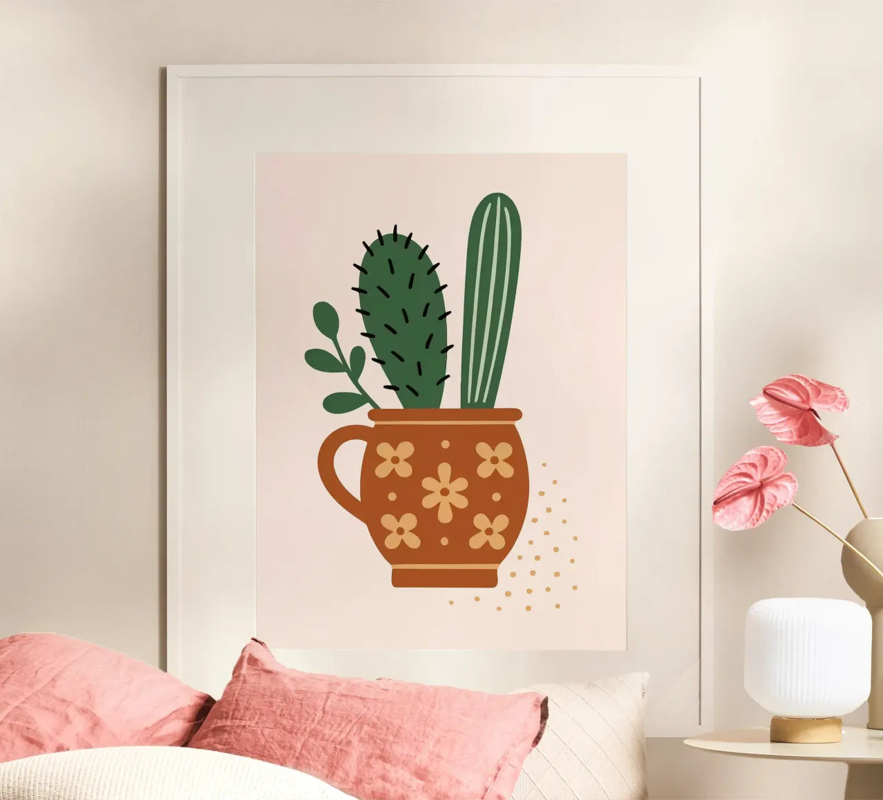 Ilustración de un cactus en una taza hahnemühle de Damion Francis