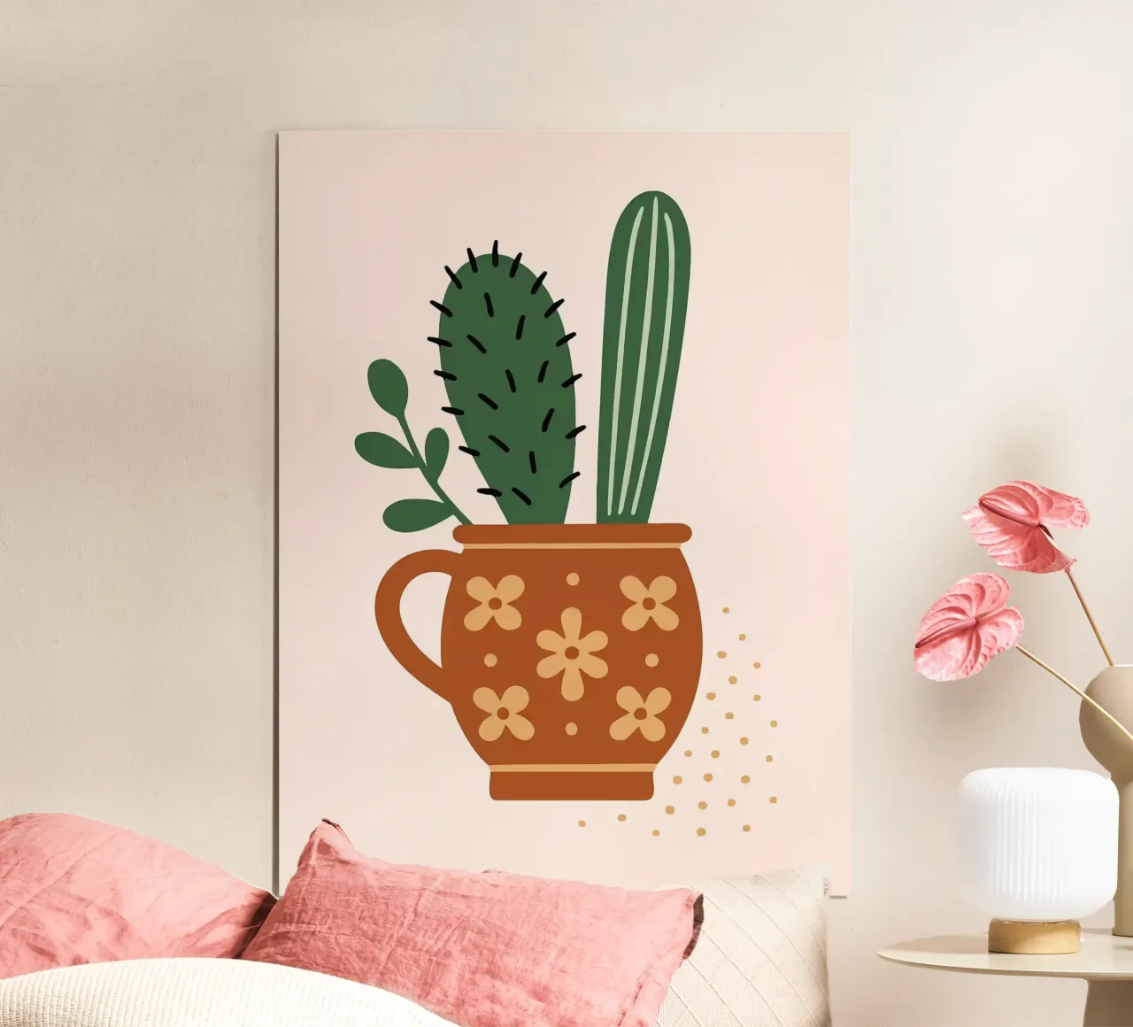 Ilustración de un cactus en una taza hahnemühle de Damion Francis