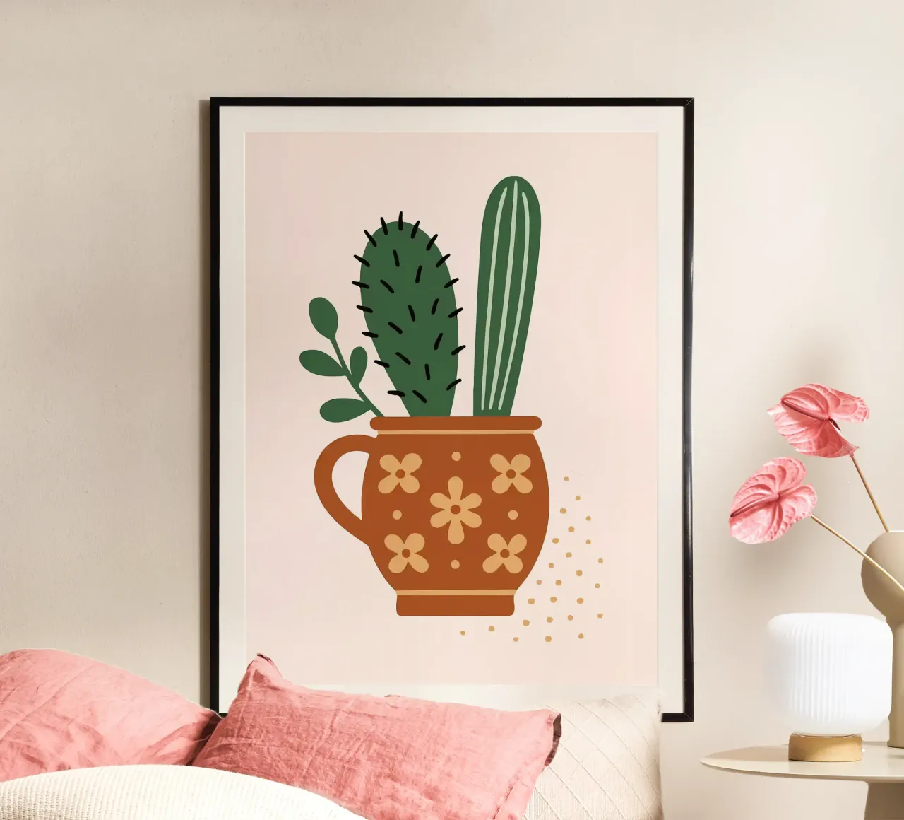 Ilustración de un cactus en una taza hahnemühle de Damion Francis