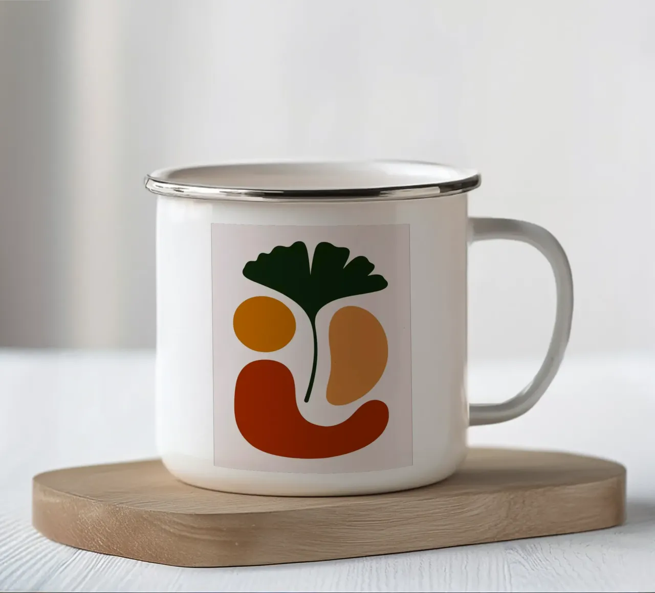 Arte botanica astratta con foglie di Ginkgo tazza in smalto da Damion Francis