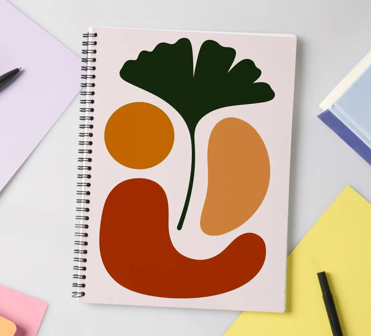 Abstract Botanical Art with Ginkgo Leaf spiral notebook by Damion Francis