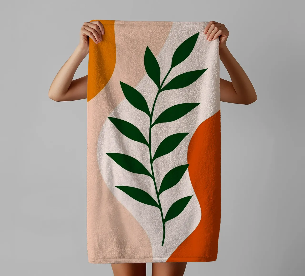Abstract Botanical Art with Green Leaves towel by Damion Francis